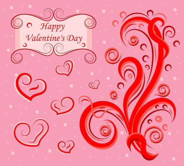 Vector valentine's day greeting card in doodle style with floral ornament