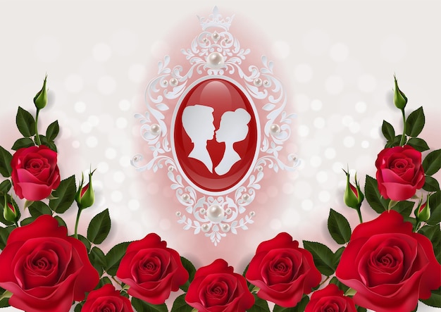 Valentine's day greeting card templates with realistic of beautiful rose and heart on background color.