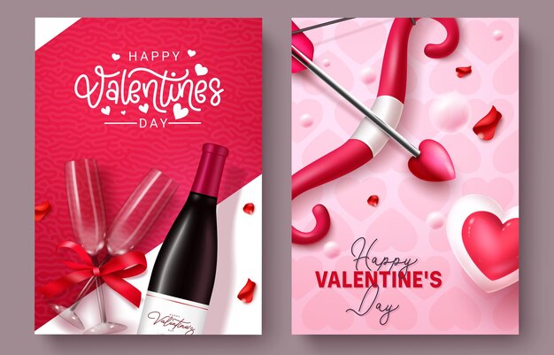 Valentine's day greeting card vector poster set happy valentine's day gift tags collection