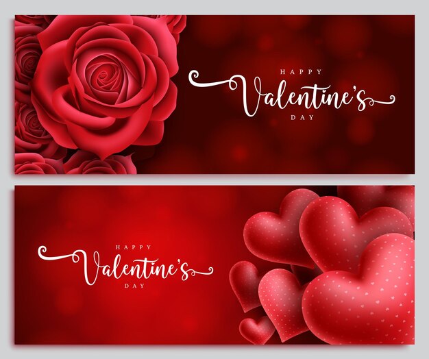 Valentine's day greeting card vector set design Happy valentine's day text holiday invitation card