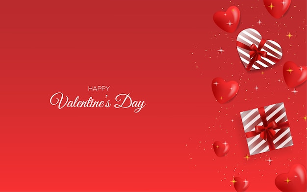 Valentine's day greeting card. with a 3d illustration of a love balloon and a gift box