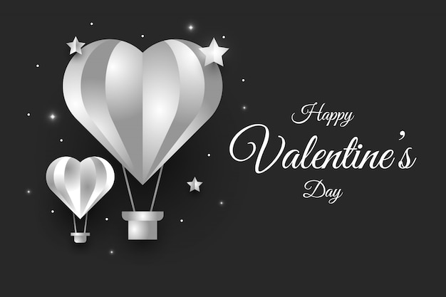 Valentine's day greeting card with air balloon in metal color