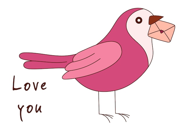 Valentine's Day greeting card with bird and hearts Vector illustration