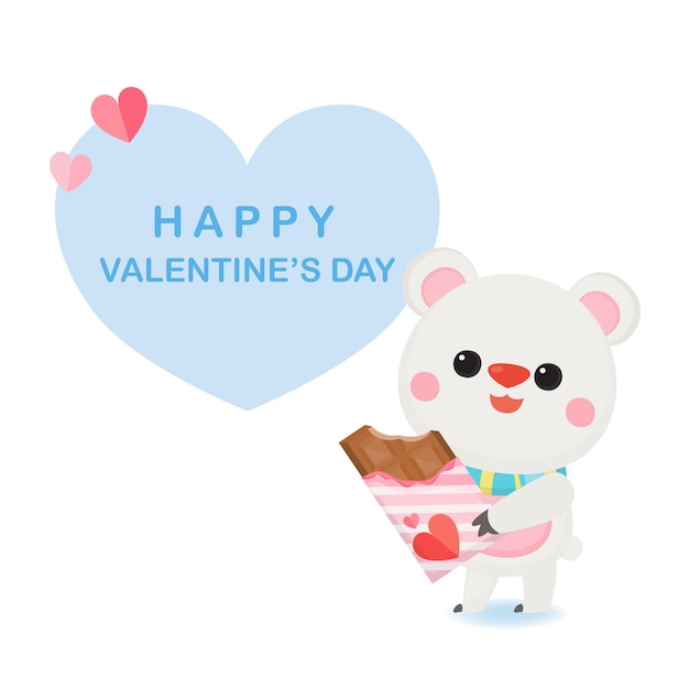 Vettore biglietto di auguri di san valentino con simpatico orso e cuore.