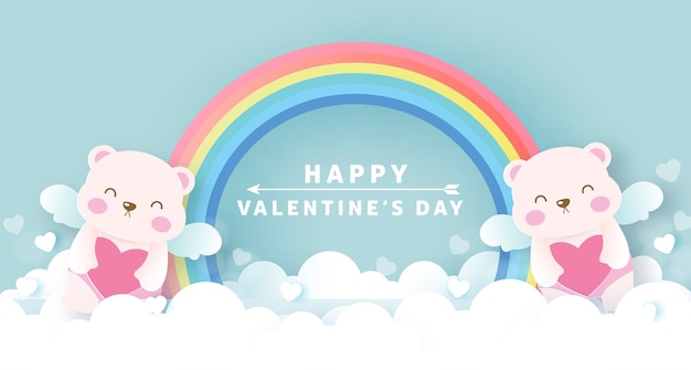 Valentine's day greeting card with cute cupid bear