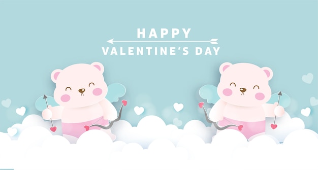 Valentine's day greeting card with cute cupid bear