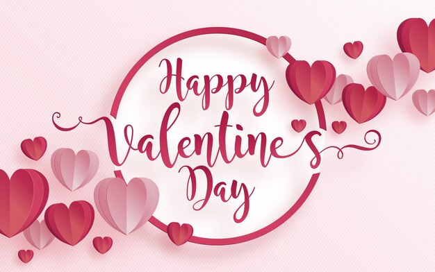 Biglietto di auguri di san valentino con amore del cuore e carta rosa tagliata in stile artistico e artigianale su carta per buon san valentino