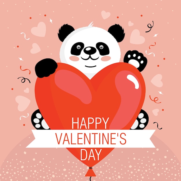 Valentine's day greeting card with panda and heart.