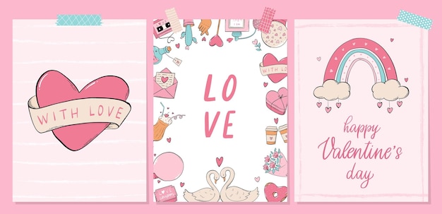 Cartoline di auguri per il giorno di san valentino, manifesti, stampe, striscioni, collezione di carta da parati