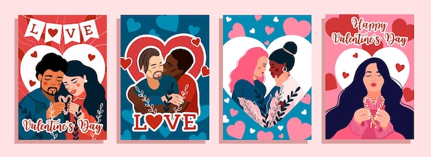 Valentine's Day greeting cards. vector posters set