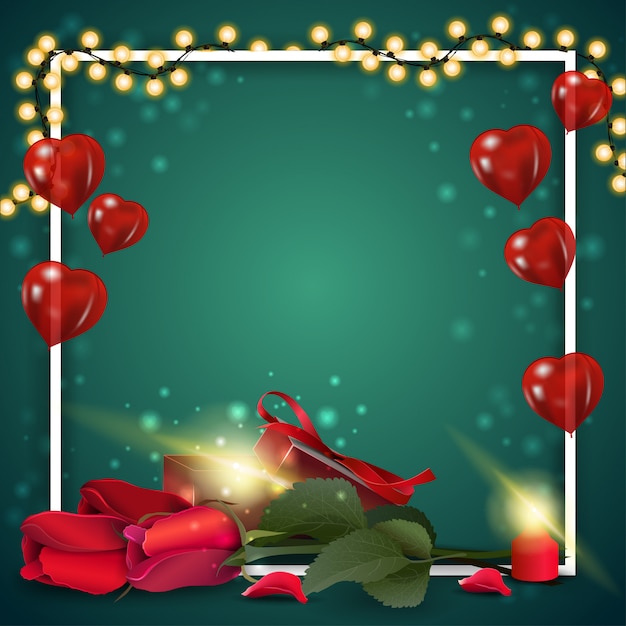 Valentine's day greeting green card template with flowers