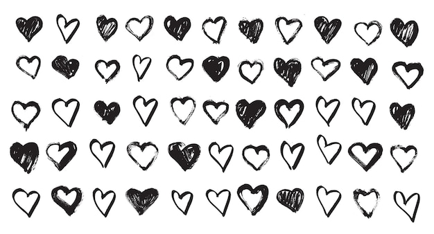 Valentine's day Hand drawn grunge hearts Vector illustration of red hearts