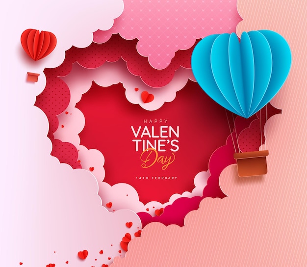 Valentine's day heart vector design. happy valentine's day text with heart paper cut elements.