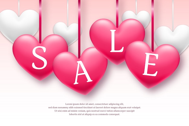 Valentine's day holiday sale banner with pink and white hearts. Limited time only. Vector