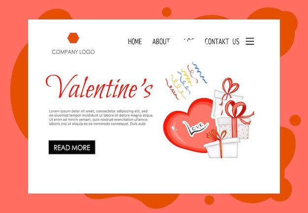 Valentine's day home page template. cartoon style. vector illustration.