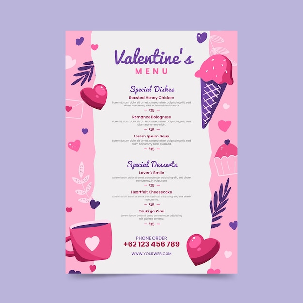 Valentine's day illustrated menu template