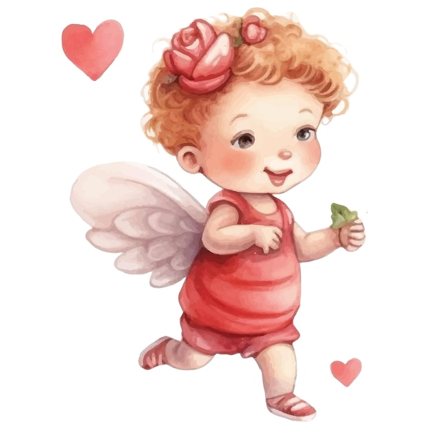 Valentine's Day illustration Cupid cute children's drawing watercolor style on white background