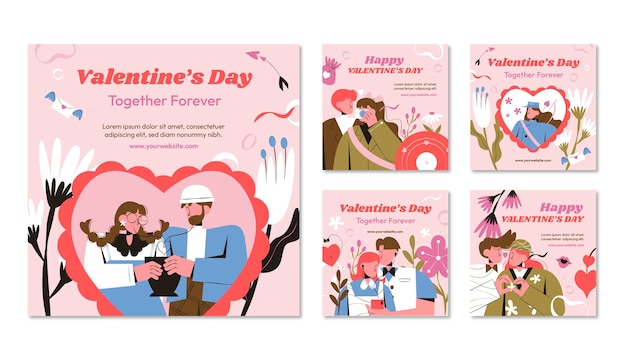 Vector valentine's day instagram posts collection