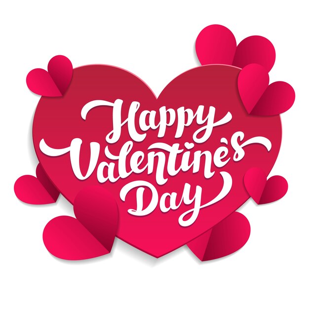Vector valentine's day lettering and hearts paper cut style