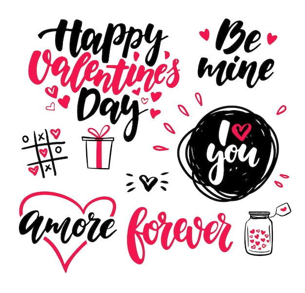 Vector valentine's day lettering vector set.