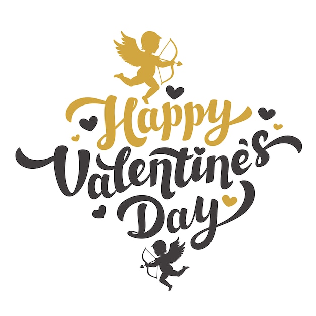 Valentine's Day lettering with the image of Cupid silhouette