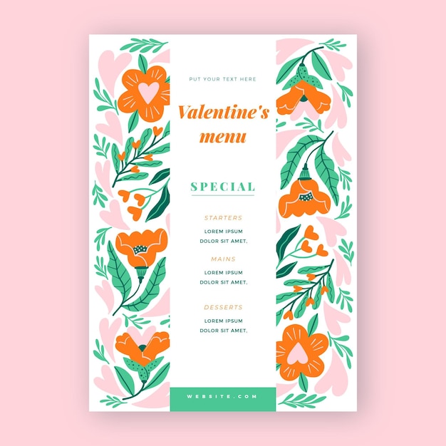 Vector valentine's day menu template with flowers