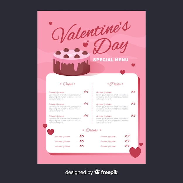 Vector valentine's day menu template