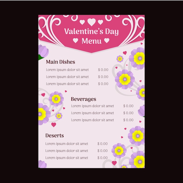 Vector valentine´s day menu