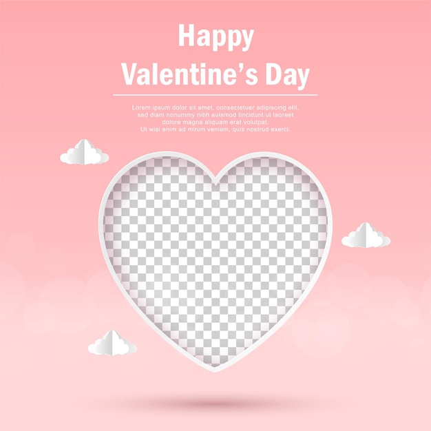 Valentine's day minimal postcard of heart shape blank photo frame