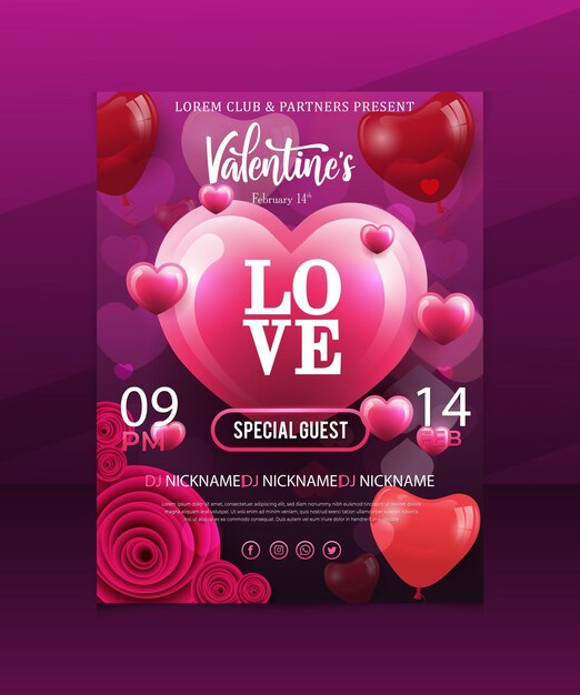 valentine's day music party invitation card, flyer, or poster Design Template