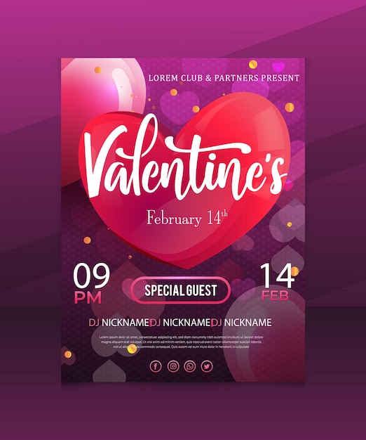 valentine's day music party invitation card, flyer, or poster Design Template