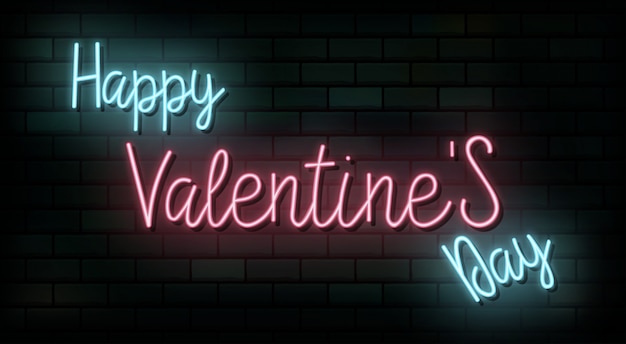 Valentine`s Day neon sign. Vector background.