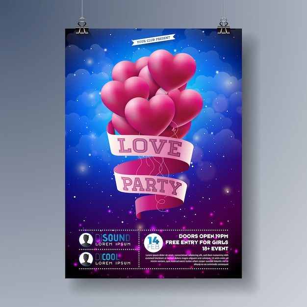 Vector valentine´s day party flyer