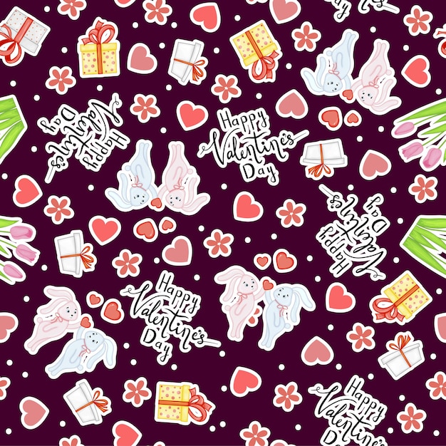 Valentine's Day pattern. Cartoon style. Vector illustration.