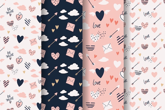 Valentine's day pattern collection hand drawn style