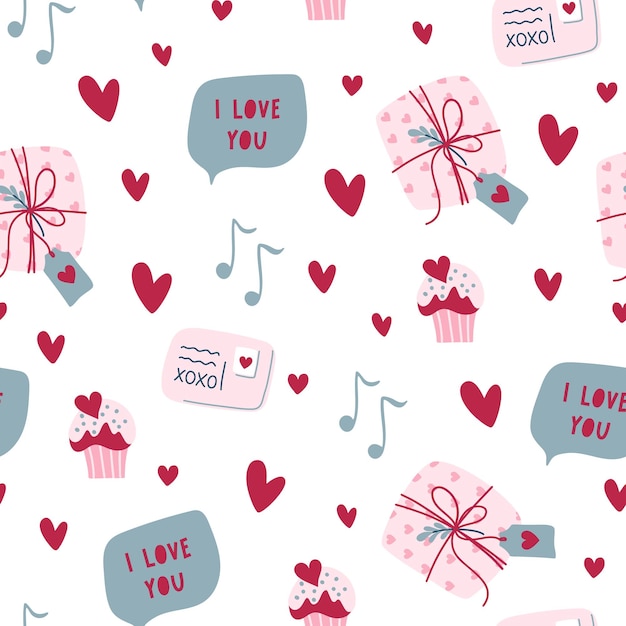 Vector valentine's day pattern. endless ornament with love symbols on white background. romantic print.