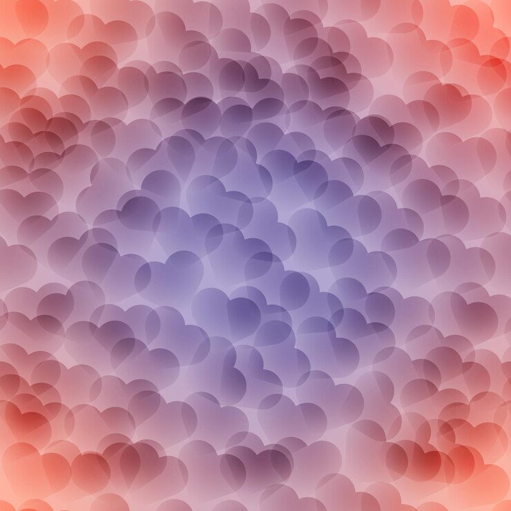 Vector valentine's day pattern with translucent hearts on blured red and purple gradient background