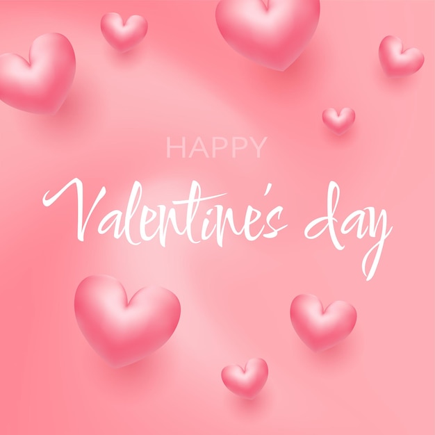 Valentine's day peach pink background with 3d balloon hearts. Romantic composition. Greeting card.