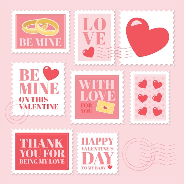 Vector valentine's day pink post stamps