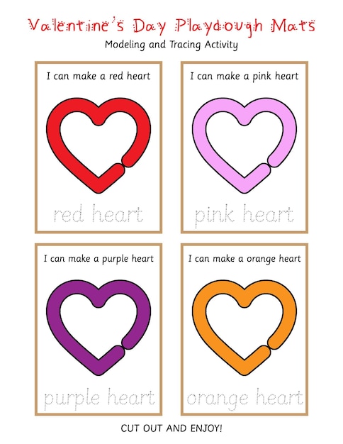 Valentine's day playdough mats for kids. preschool educational game. tracing activity. fine motor