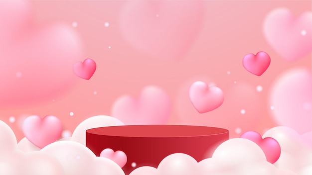 Valentine's day podium display. stand product presentation. 3d realistic style.