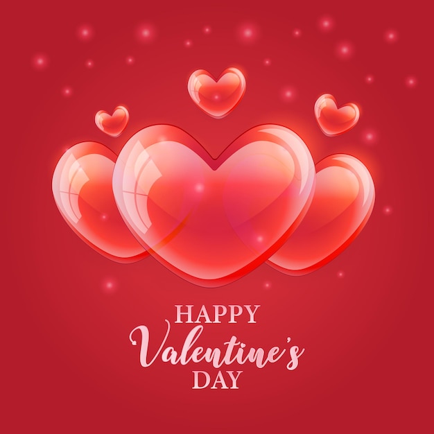 Шаблон открытки ко Дню святого Валентина с воздушными шарами в форме сердца и бантом на розовом фоне