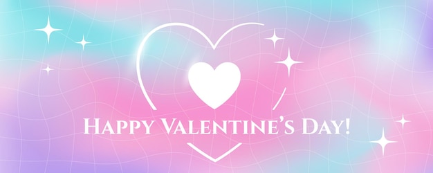 Valentine's Day postcard in trendy Y2K style with heart frame stars and liquid background