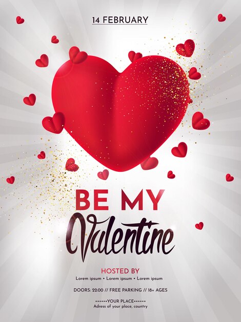 Valentine's Day poster, event flyer with 3d hearts