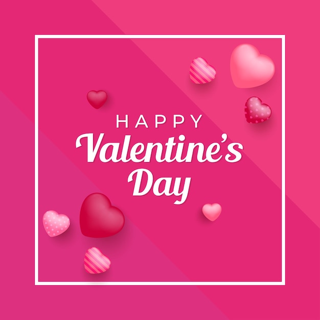 Valentine's day poster. Vector illustration. 3d red, pink heart with place for text. Greeting card