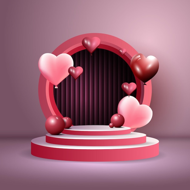 Valentine's day product podium 3d background