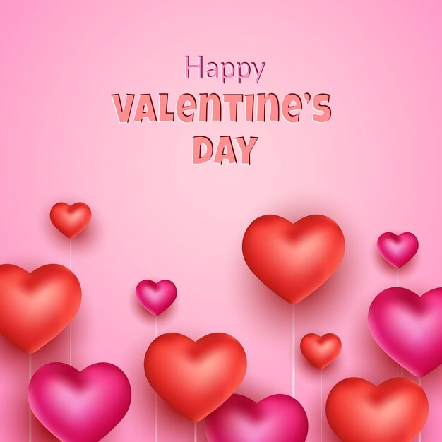 Valentine's day promotion poster template with 3d realistic heart ornament vector