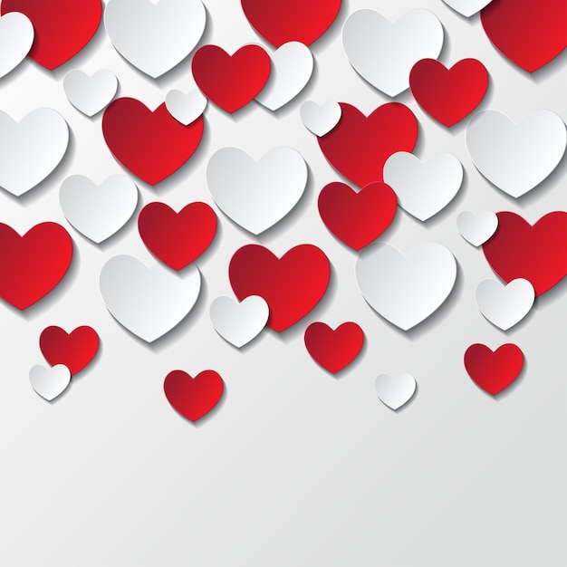 Valentine's day romantic background with cut paper hearts Vector illustration