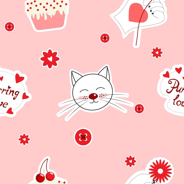 The valentine's day romantic pink pattern with a white cat