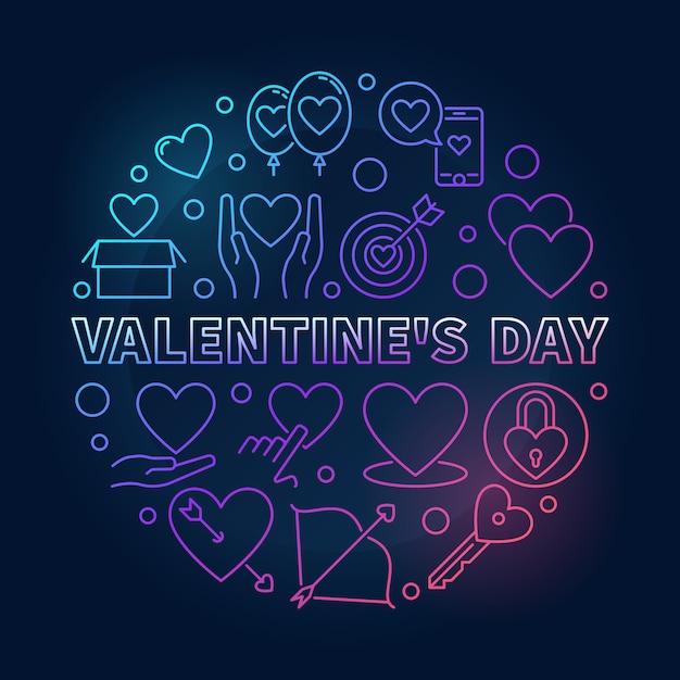 Valentine's day round colored outline icons